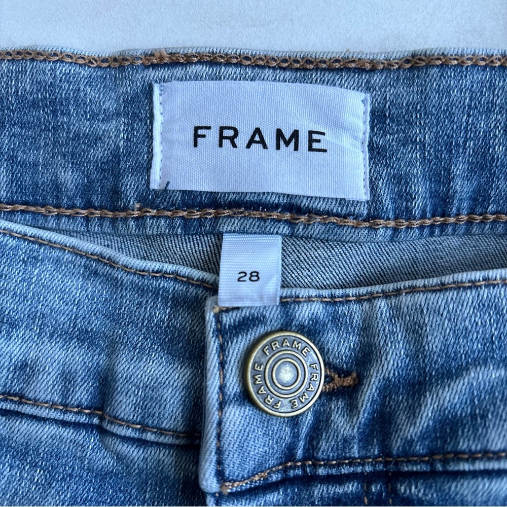 FRAME Esther The Snapped Cropped High-Rise Blue Ankle Denim Leggings Size 28 - Picture 7 of 16